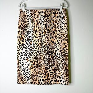5 TWELVE Skirt Women L Stretch Elastic Waist Leopard Cheetah Animal Knee Length